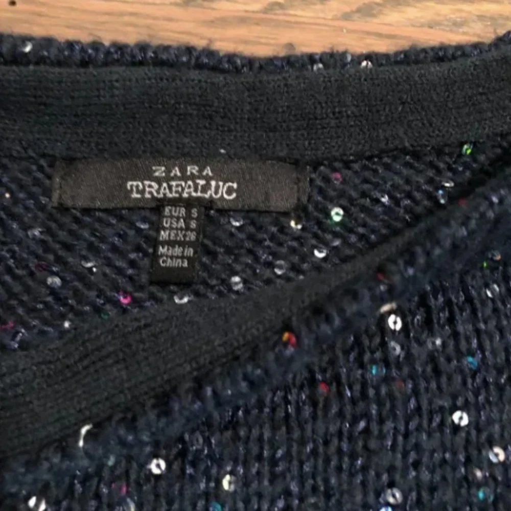 Zara Blue Trafaluc Knit Sweater Sequins Size S QT - Picture 5 of 7